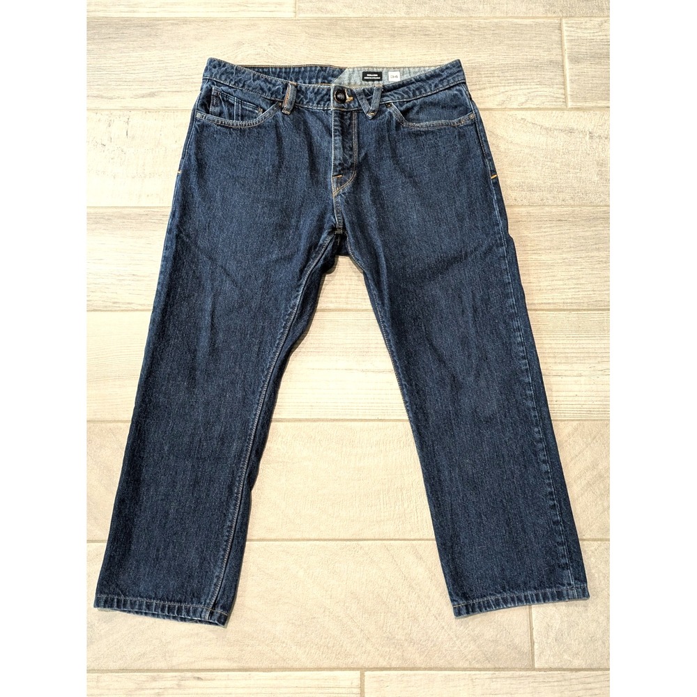 Volcom Solver Jeans Men's 34x27 Blue Denim Modern Straight Dark Wash Mid Rise